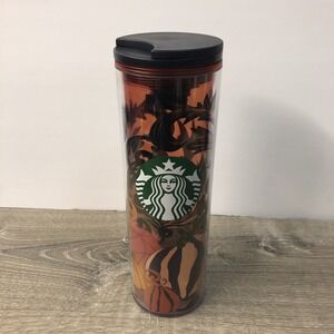 2021 Starbucks Halloween Tumbler Cup with Lid Black Cat and Pumpkin 16oz READ